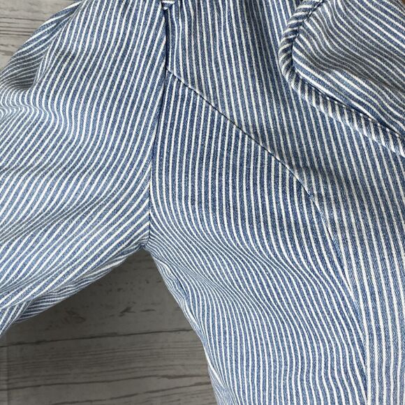 Forever Twentyone Boutique Cropped Jacket Small Blue White Striped Denim Unique - Picture 5 of 12